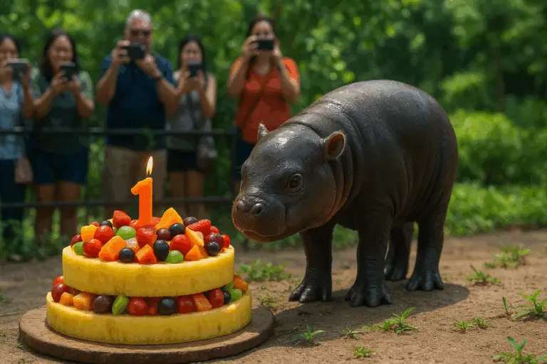 Moo Deng erster Geburtstag Hippo Bangkok