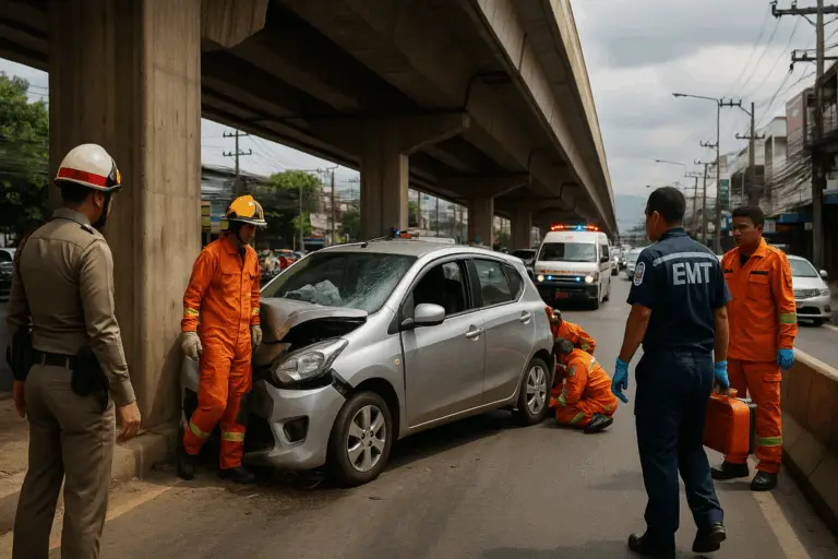 Verkehrsunfall unter Fah-Ham-Brücke in Chiang Mai