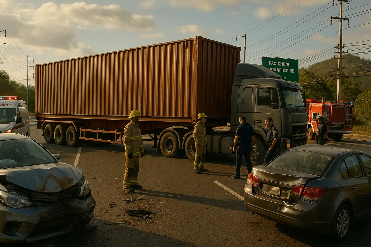 Lkw-Unfall auf der Mittraphap Road bei Pak Chong