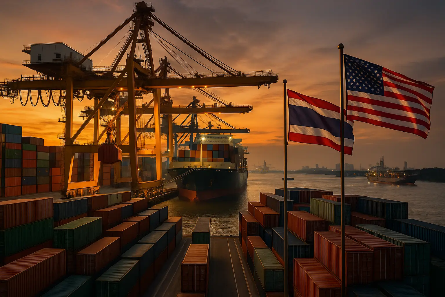 Thailand Hafen bei Sonnenaufgang Import Export